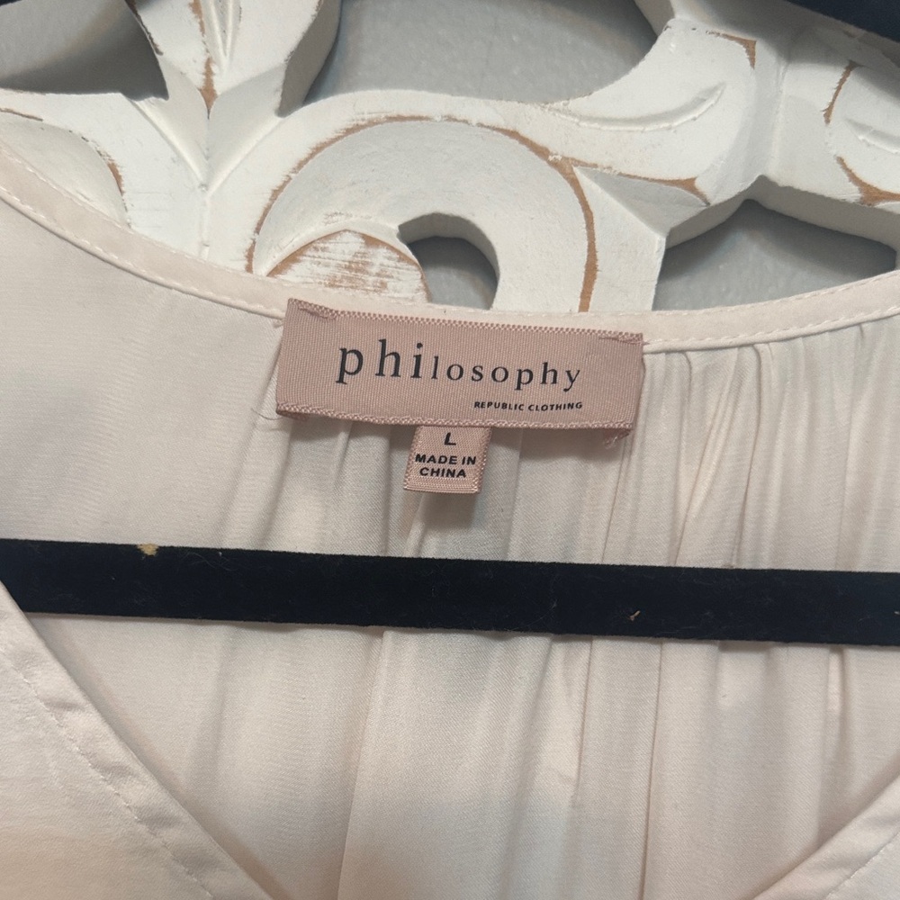 Philosophy Cream V-Neck Long Sleeve Ruffle Peplum Blouse - Picture 2 of 5